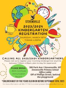 flyer with information for registering for kindergarten for next year