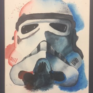 A water color of a storm trooper helmet