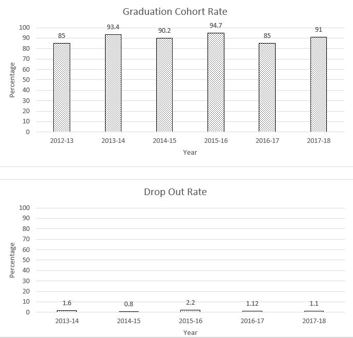 Graduation and Drop Out rate graphs showing data through Spring 2018 for a complete description please call the webmaster at 406-777-5481 ext 136