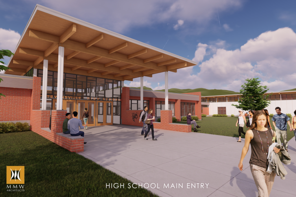 An updated sketch of the updated entry to the High School building.