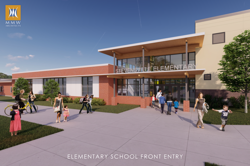 An updated sketch of the updated entry to the Primary School building.