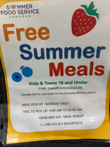 photo of flyer announcing free summer meals for kids 18 and under